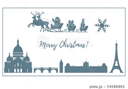Santa Claus in sleigh with deers flying over Paris 54086863