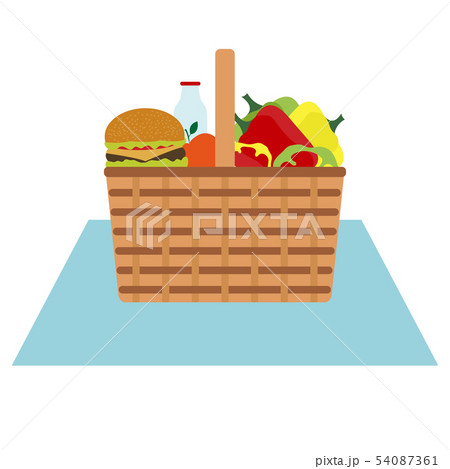 Vector Wicker picnic basket, food, drink Vector Wicker picnic basket, food, drink 54087361