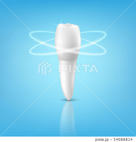 Vector 3d Realistic Render Human Tooth with Glow Closeup Isolated on Blue Background. Dental 54088814