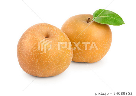Fresh asian pear with leaf isolated on white background Fresh asian pear with leaf isolated on white background 54089352