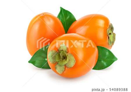 Persimmon fruit with leaves isolated on white background close-up Persimmon fruit with leaves isolated on white background close-up 54089388