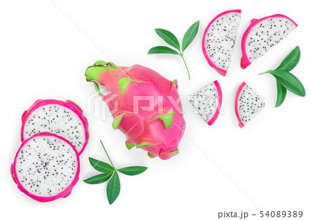 Dragon fruit, Pitaya or Pitahaya isolated on white background with copy space for your text. Top 54089389