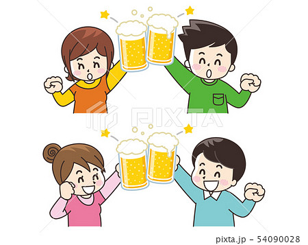 ビールで乾杯する若い男女 ビールで乾杯する若い男女 54090028