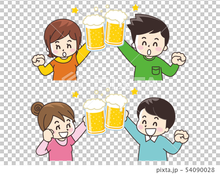 ビールで乾杯する若い男女 ビールで乾杯する若い男女 54090028