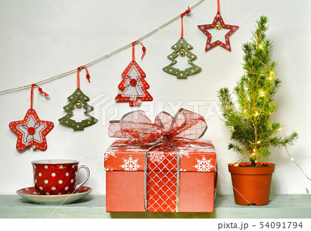Red gift box with cup of drink Red gift box with cup of drink 54091794
