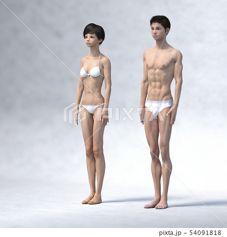 男女の体型　比較　ヌード　perming3DCG イラスト素材 54091818