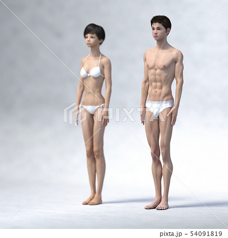 男女の体型　比較　ヌード　perming3DCG イラスト素材 54091819