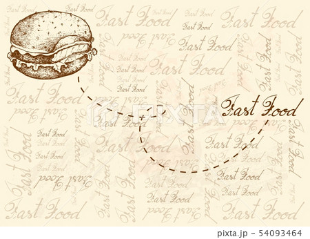 Hand Drawn of Burger on Brown Background 54093464