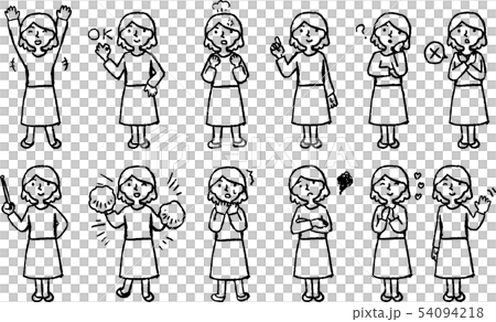 Female Loose Bob Housewife Pose Reaction Illustration Set Female Loose Bob Housewife Pose Reaction Illustration Set 54094218
