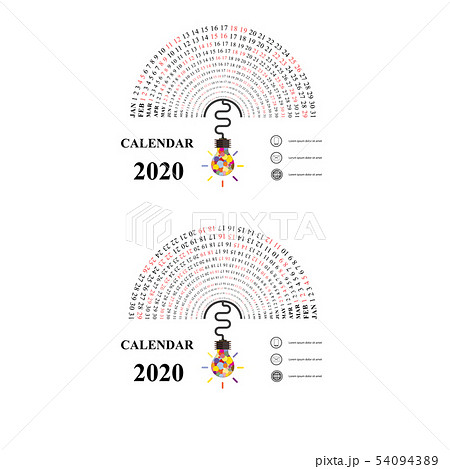 2020 Calendar Template with idea light bulb 54094389