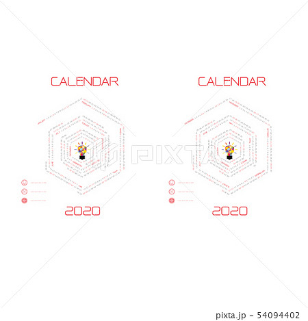 2020 Calendar Template.Hexagon shape 54094402