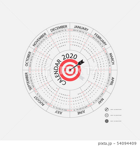 2020 Calendar Template.Circle calendar 54094409