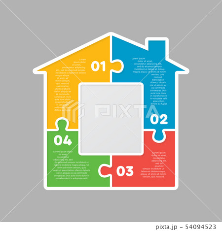 House made of 4 pieces jigsaw puzzles infographic. House made of 4 pieces jigsaw puzzles infographic. 54094523
