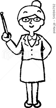 女性　スーツ　キャリアウーマン　OL　お団子ヘアー　メガネ　ポーズ　リアクション　イラスト 54094702