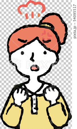 女性 ポニーテール 主婦 ポーズ リアクション 上半身 イラストのイラスト素材