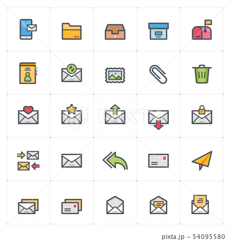 Icon set - email and letter full color outline   54095580