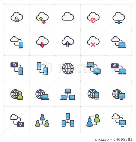 Icon set - network and connectivity outline stroke 54095582