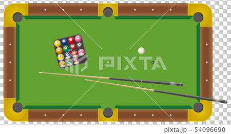 Ball and cue on billiard table 54096690