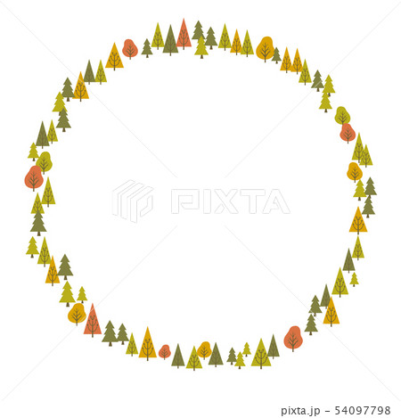 秋の森フレーム 丸型のイラスト素材