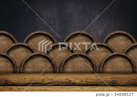 Wooden barrel background and worn old table of Wooden barrel background and worn old table of 54098527