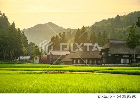 夏の農村風景 (荻ノ島環状集落の夕暮れ) 夏の農村風景 (荻ノ島環状集落の夕暮れ) 54099590