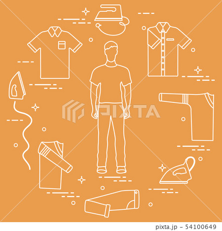 Silhouette of a man, irons and different clothes 54100649
