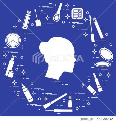 Silhouette of female head and various accessories 54100732