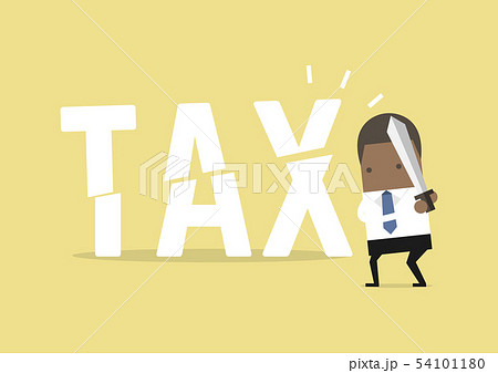 African businessman cut tax with sword. African businessman cut tax with sword. 54101180