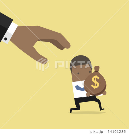 Businessman hand tries to grab the bag of money. Businessman hand tries to grab the bag of money. 54101286