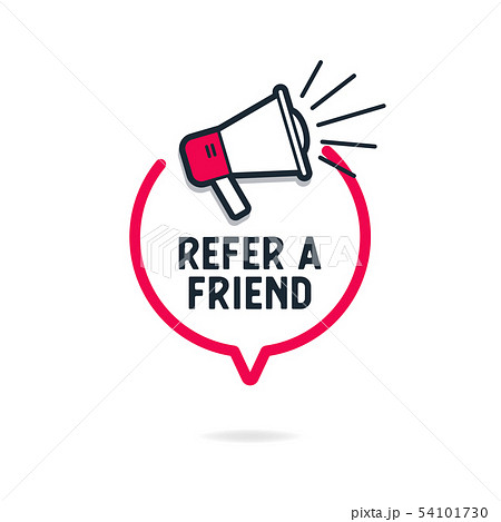 Refer a friend with loudspeaker in speech bubble. 54101730