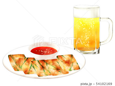 チヂミとビールのイラスト素材