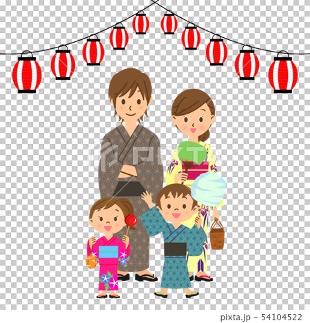 夏祭り　浴衣　親子　提灯 54104522