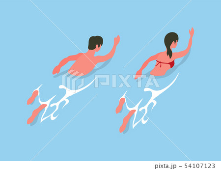 Couple Man and Woman Swimming Butterfly in Water 54107123