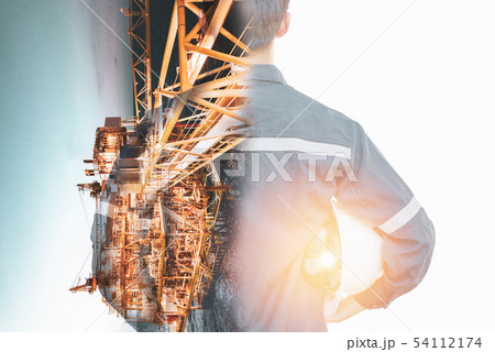 Double exposure of Engineer or Technician man with Double exposure of Engineer or Technician man with 54112174