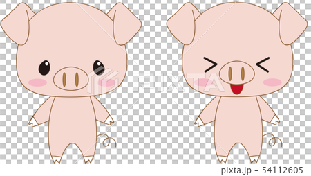 かわいいブタのキャラクター（表情２種） 54112605