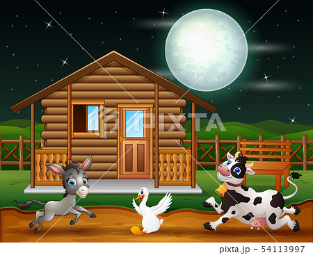 Farm animals playing in the night scene Farm animals playing in the night scene 54113997