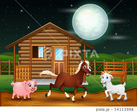 Farm animals playing in the night scene Farm animals playing in the night scene 54113998