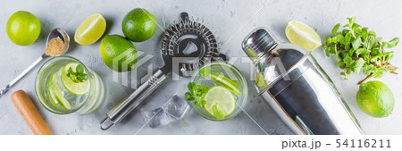 Mojito cocktail and ingredients Mojito cocktail and ingredients 54116211