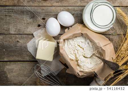 Baking concept - ingredients on rustic wood background 54116432