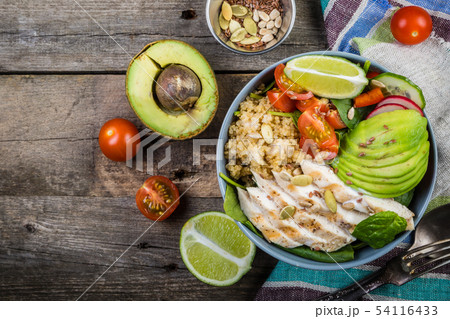 Fresh healthy salad in bowl and ingredients 54116433