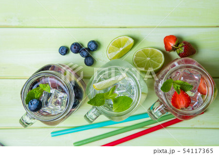 Selection of colorful mojitoes in glasses 54117365