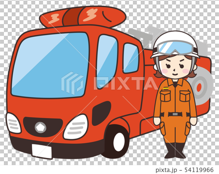 消防士の女性とはしご消防車 消防士の女性とはしご消防車 54119966