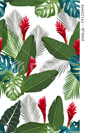 Seamless pattern tropical leaves with ginger 54120949