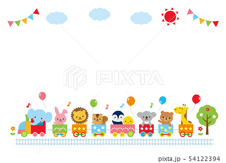 かわいい動物幼稚園汽車フレームのイラスト素材 54122394 Pixta