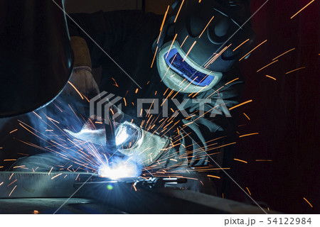 Industrial steel welder in factory welder, 54122984