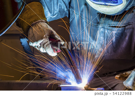 Industrial steel welder in factory welder, 54122988