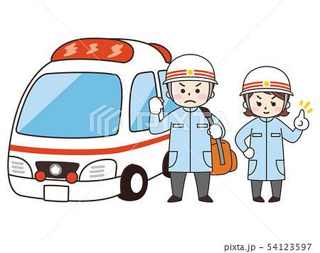 救急救命士と救急車のイラスト素材