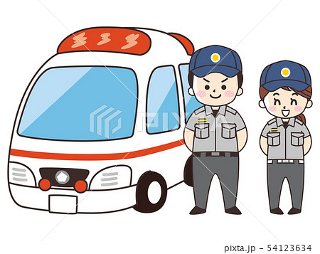 救急隊員と救急車のイラスト素材