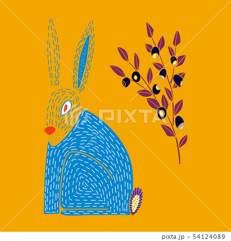 Vector illustration of cute hand drawn hare and 54124089