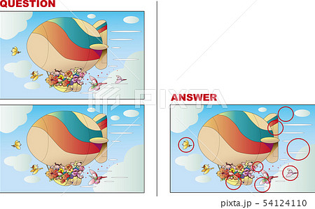 間違い探しクイズ 花の飛行船のイラスト素材 54124110 Pixta